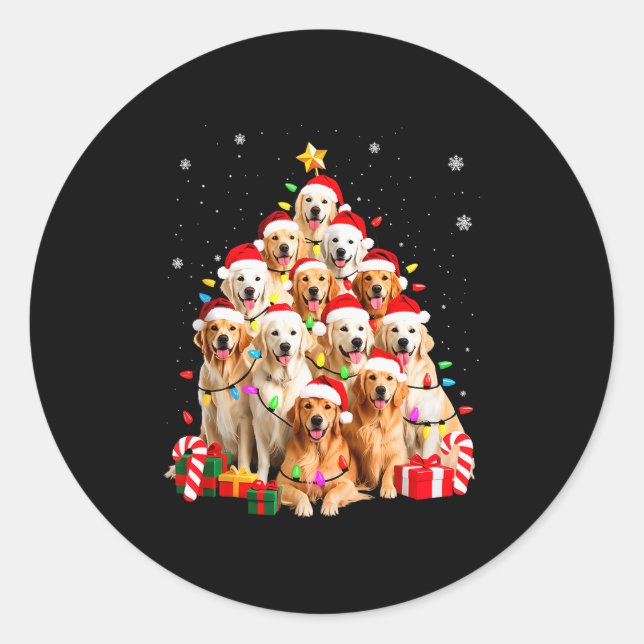 Golden Retriever Christmas Tree Ornament Decor Xma Classic Round Sticker (Front)