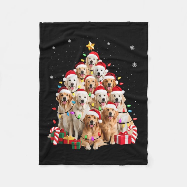 Golden Retriever Christmas Tree Ornament Decor Xma Fleece Blanket (Front)