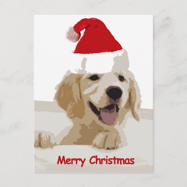Golden Retriever Christmas with Santa Hat Holiday Postcard (Front)