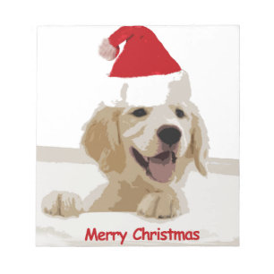Golden Retriever Christmas with Santa Hat Notepad