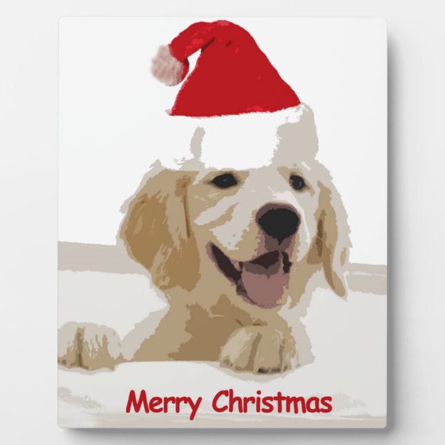 Golden Retriever Christmas with Santa Hat Plaque (Front)
