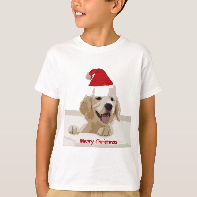 Golden Retriever Christmas with Santa Hat T-Shirt (Front)