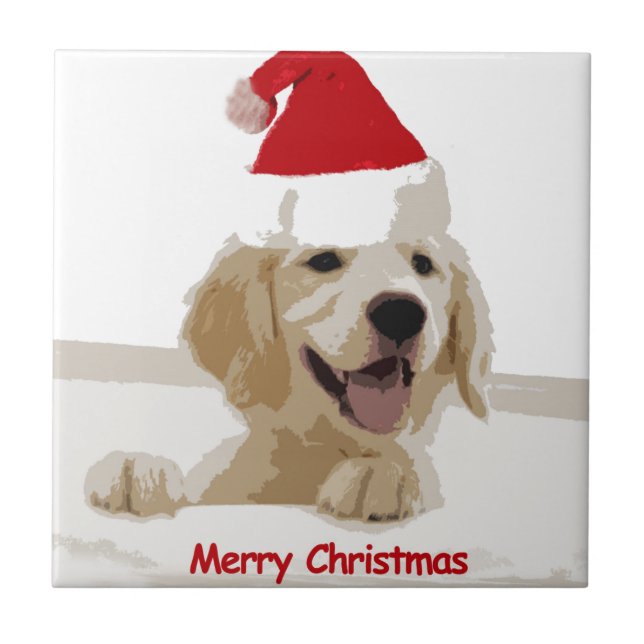 Golden Retriever Christmas with Santa Hat Tile (Front)