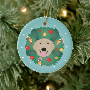 Golden Retriever Christmas Wreath Ceramic Tree Decoration