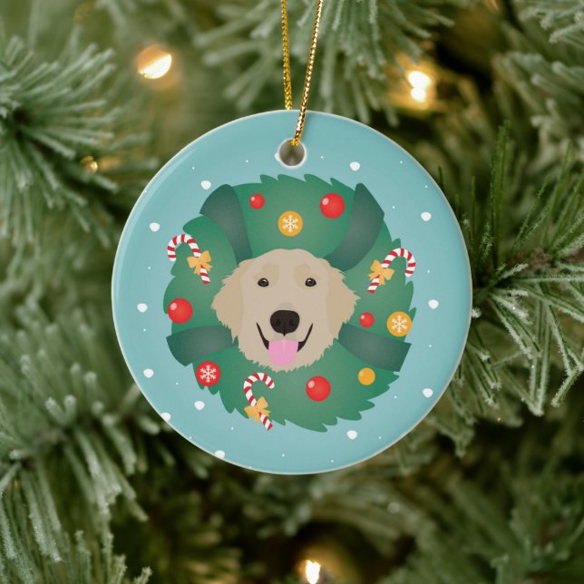 Golden Retriever Christmas Wreath Ceramic Tree Decoration (Tree)