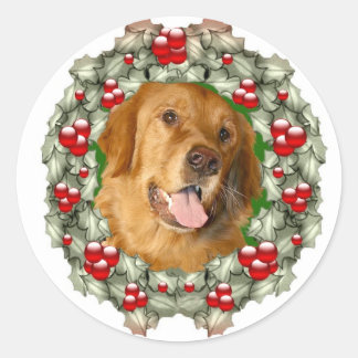 Golden Retriever Christmas wreath Classic Round Sticker