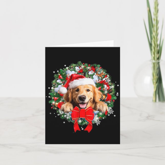 Golden Retriever Christmas Wreath Decoration Xmas  Card (Front)