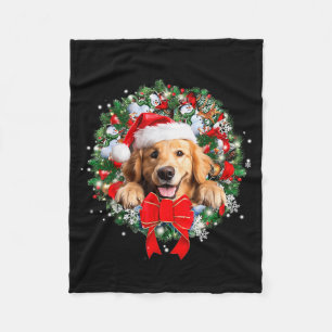 Golden Retriever Christmas Wreath Decoration Xmas  Fleece Blanket