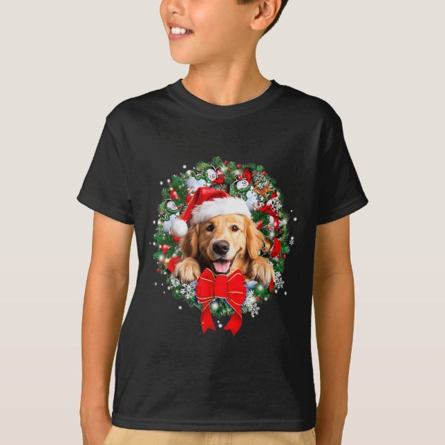 Golden Retriever Christmas Wreath Decoration Xmas  T-Shirt (Front)