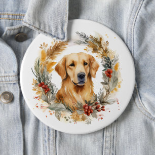 Golden Retriever Christmas Wreath Festive Pup 6 Cm Round Badge