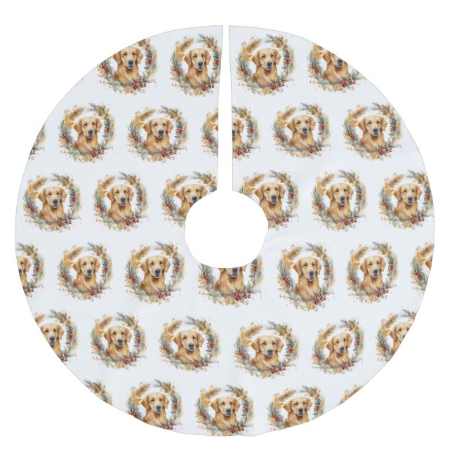 Golden Retriever Christmas Wreath Festive Pup Brushed Polyester Tree Skirt (Front)