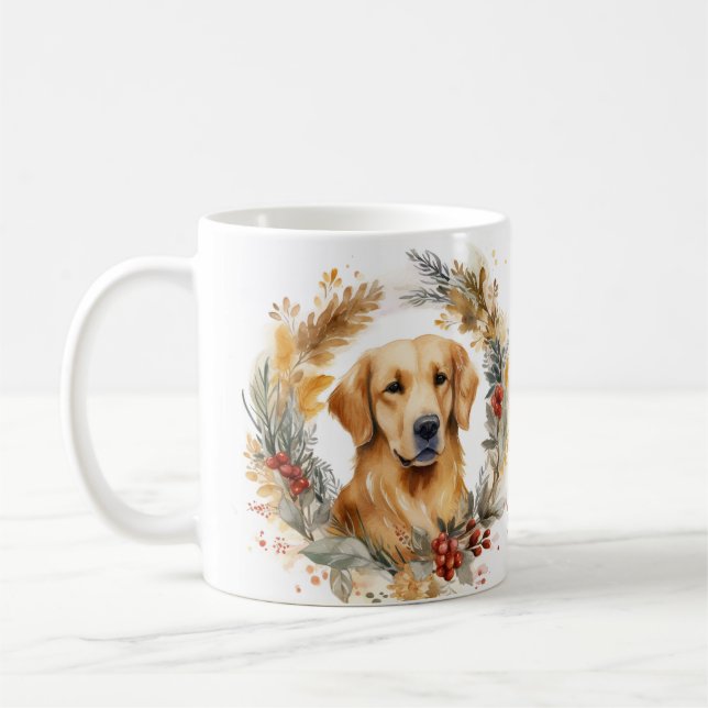 Golden Retriever Christmas Wreath Festive Pup Coffee Mug (Left)