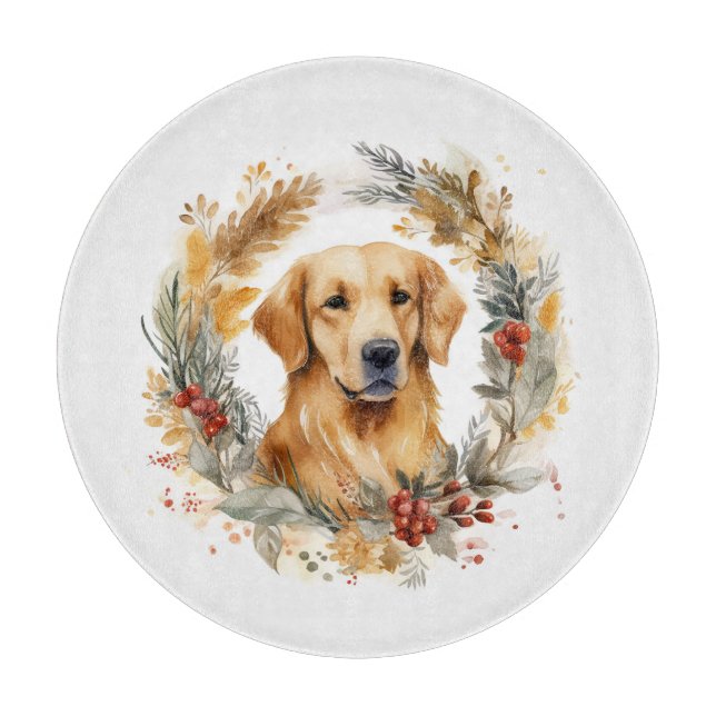 Golden Retriever Christmas Wreath Festive Pup Cutting Board (Front)