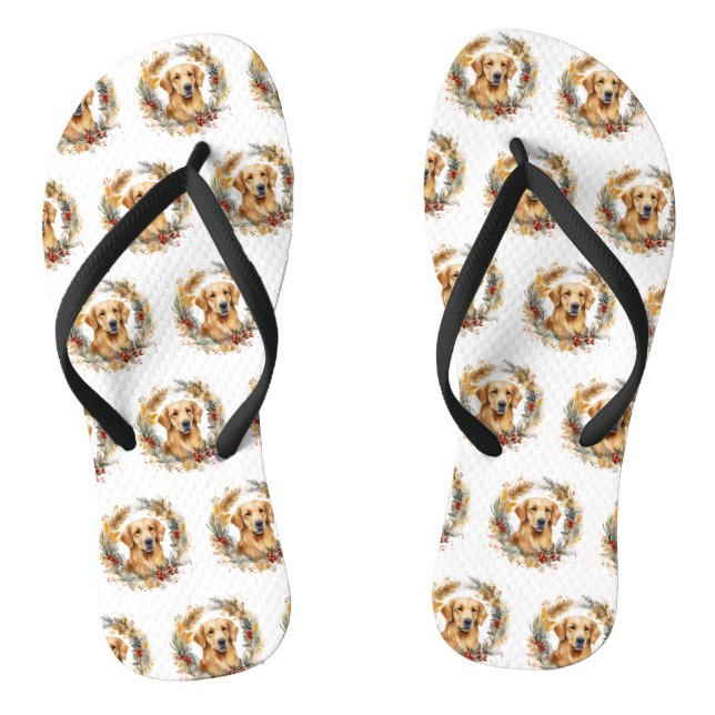Golden Retriever Christmas Wreath Festive Pup Flip Flops (Footbed)