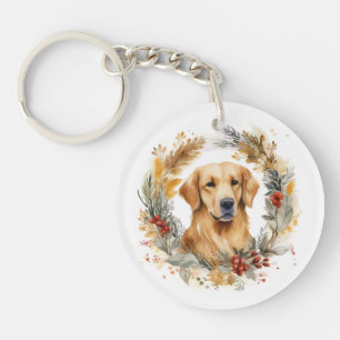 Golden Retriever Christmas Wreath Festive Pup Key Ring