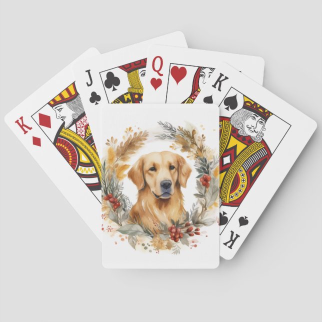 Golden Retriever Christmas Wreath Festive Pup Playing Cards (Back)