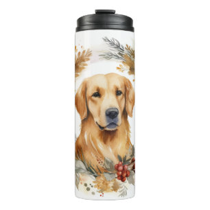 Golden Retriever Christmas Wreath Festive Pup Thermal Tumbler