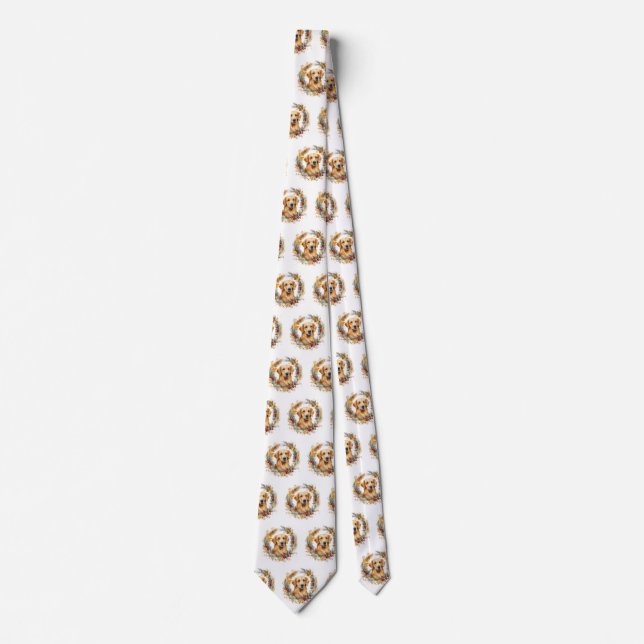 Golden Retriever Christmas Wreath Festive Pup Tie (Front)