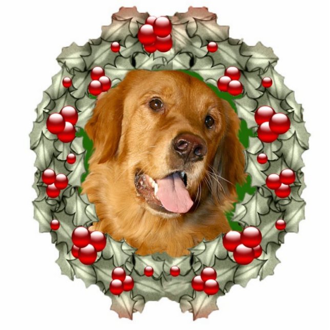 Golden Retriever Christmas wreath Photo Sculpture Decoration (Front)