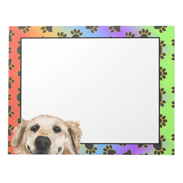 Golden Retriever colourful dog paw pattern  Notepad (Front)