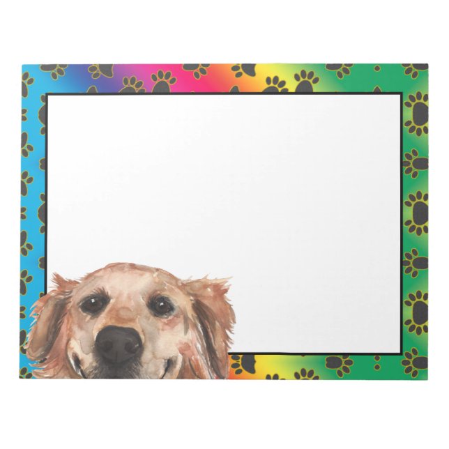 Golden Retriever colourful dog paw pattern   Notepad (Front)