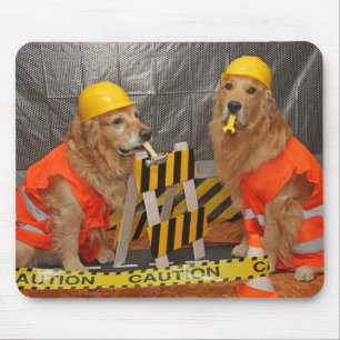 Golden Retriever Construction Workers Mouse Mat