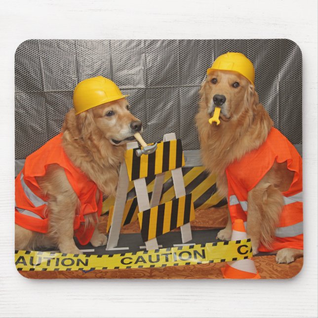 Golden Retriever Construction Workers Mouse Mat (Front)