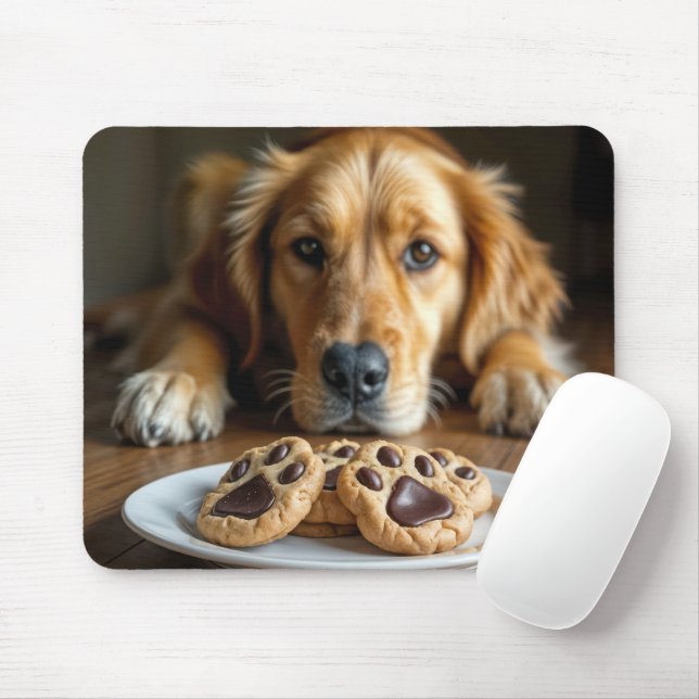 Golden Retriever Cookies Mouse Mat (With Mouse)