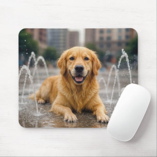 Golden Retriever Cooling Off In a Splash Pad Mouse Mat