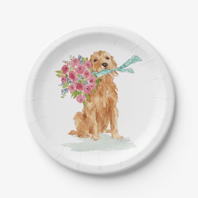 Golden Retriever Coquette Paper Plates (Front)