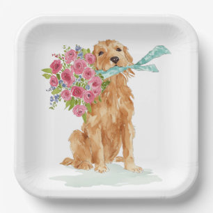 Golden Retriever Coquette Paper Plates