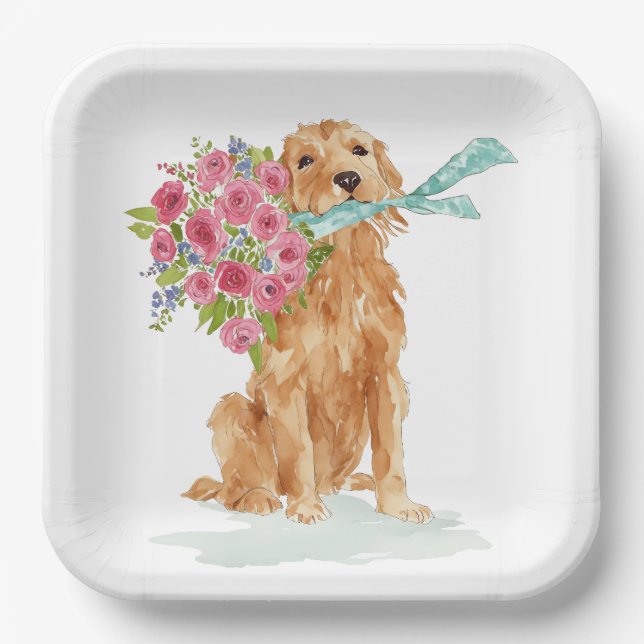 Golden Retriever Coquette Paper Plates (Front)