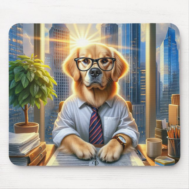 Golden Retriever Corporate Businessman Mouse Mat (Front)
