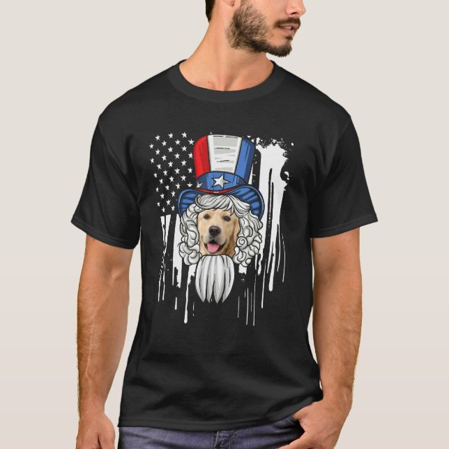 Golden Retriever Costume Patriotic 4th Of July Ame T-Shirt (Front)