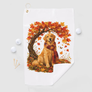 Golden Retriever Cosy Autumn Thanksgiving Golf Towel