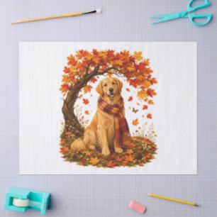 Golden Retriever Cosy Autumn Thanksgiving Tissue Paper