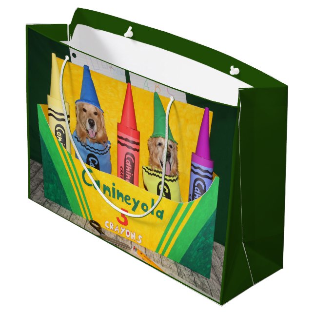 Golden Retriever Crayons in a Crayon Box Large Gift Bag (Back Angled)