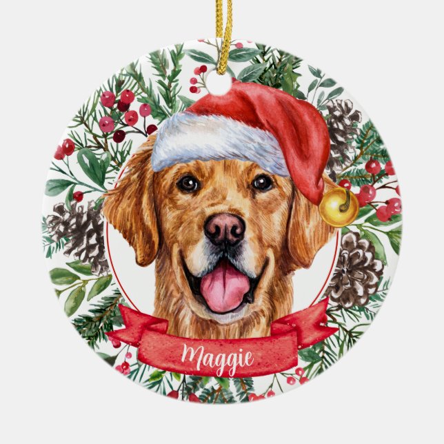 Golden Retriever Custom Dog Christmas Ornament (Front)