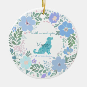 Golden Retriever Custom Pastel Blue Memorial Ceramic Tree Decoration