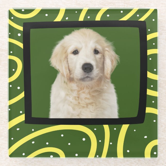 Golden Retriever customised photo frame Glass Coaster (Front)