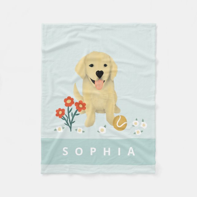 Golden Retriever Cute Dog Kids Floral Fleece Blanket (Front)