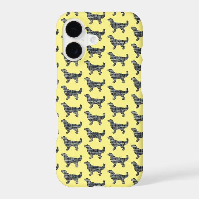 Golden Retriever Cute Dog Silhouette Grid Yellow iPhone Case (Back)