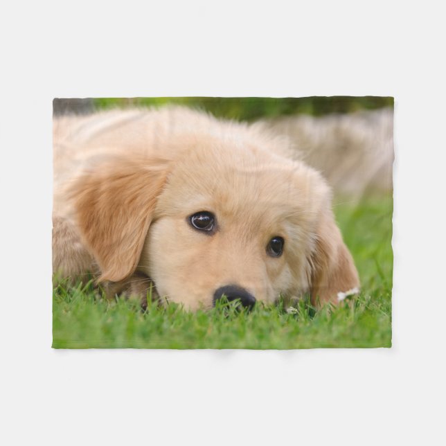 Golden Retriever Cute Puppy Dreaming, comfortable Fleece Blanket (Front (Horizontal))