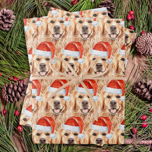 Golden Retriever Cute Santa Dog Christmas Holiday Wrapping Paper Sheet (Creator Uploaded)