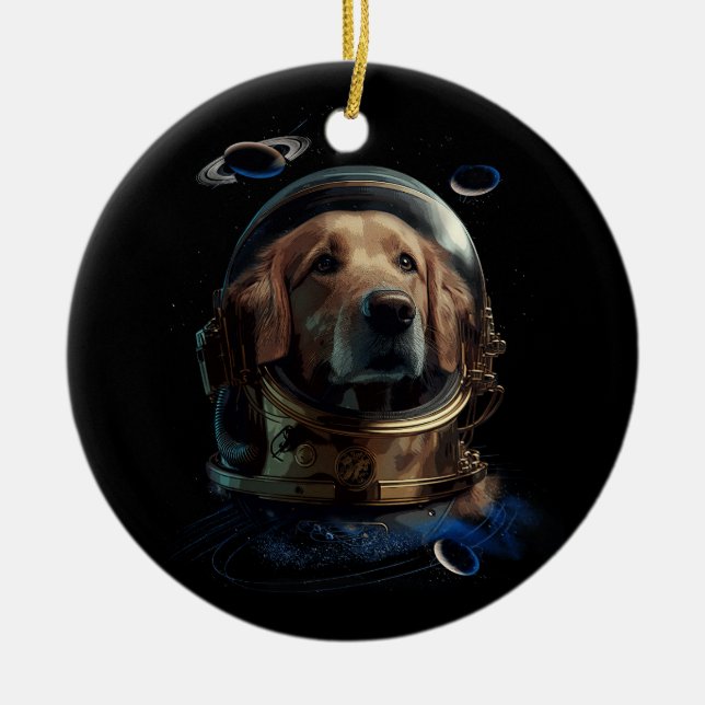 Golden Retriever Dad Astronaut Helmet Dog Astronau Ceramic Tree Decoration (Front)