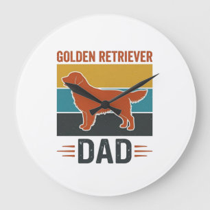 Golden Retriever Dad Vintage Dog Lover Vector Desi Large Clock