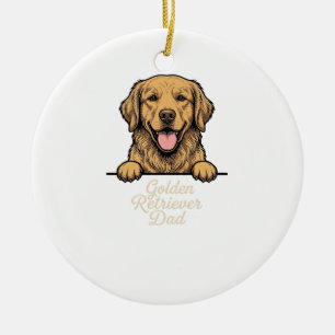Golden Retriever Dad Vintage Engraving Ceramic Tree Decoration