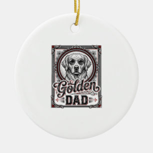 Golden Retriever Dad Vintage Engraving Design_1 Ceramic Tree Decoration