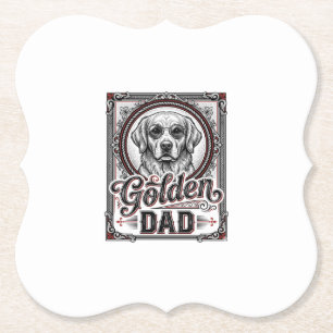 Golden Retriever Dad Vintage Engraving Design_1 Paper Coaster