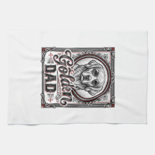Golden Retriever Dad Vintage Engraving Design_1 Tea Towel